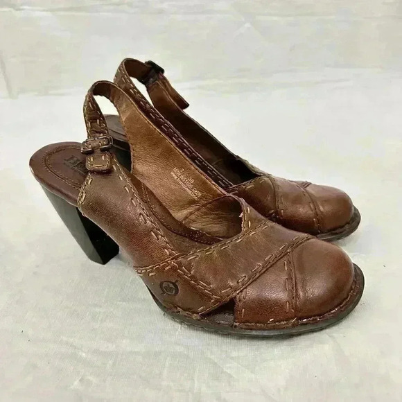 Shoes - Born Brown Leather Closed Toe Slingback Heels Pumps Shoes Womens Sz 7